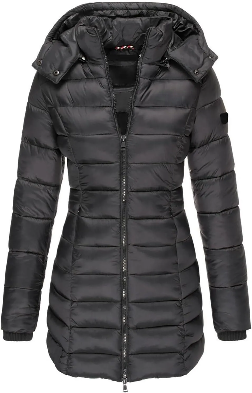 Womens Puffer Jacket Casual Warm Padded Coat Fashion Zipper Long Sleeve Hooded Down Coats Winter 2024 Trendy Clothes