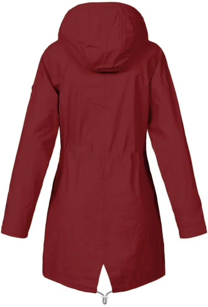 Women's Raincoats Fleece Lined Warm Winter Coats Long Sleeve Waterproof Rain Jackets Hooded Long Trench Coats
