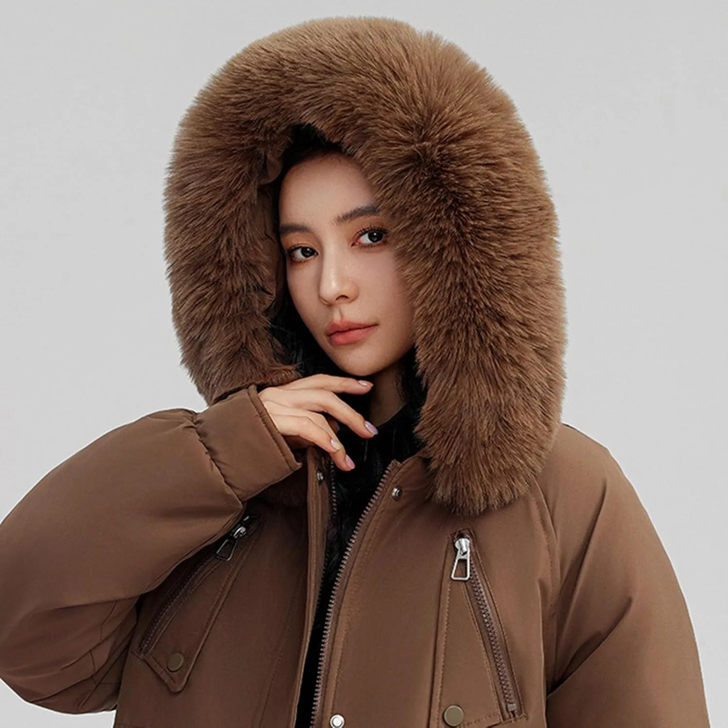 Women's Regular Fit Winter Cotton Jackets With Zipper Pockets Long Sleeve Full Zip Thickened Hooded Sweatshirt Coats