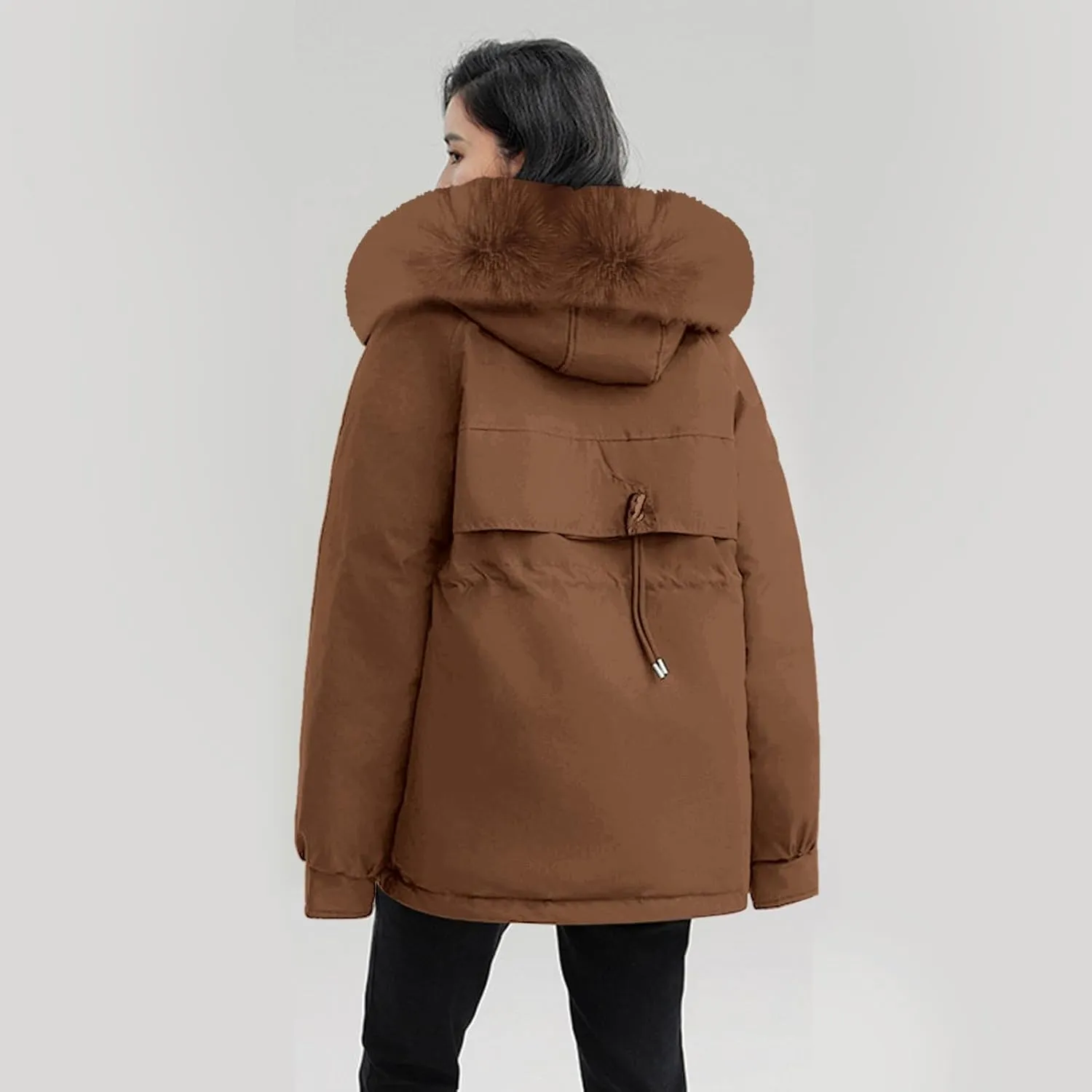 Women's Regular Fit Winter Cotton Jackets With Zipper Pockets Long Sleeve Full Zip Thickened Hooded Sweatshirt Coats