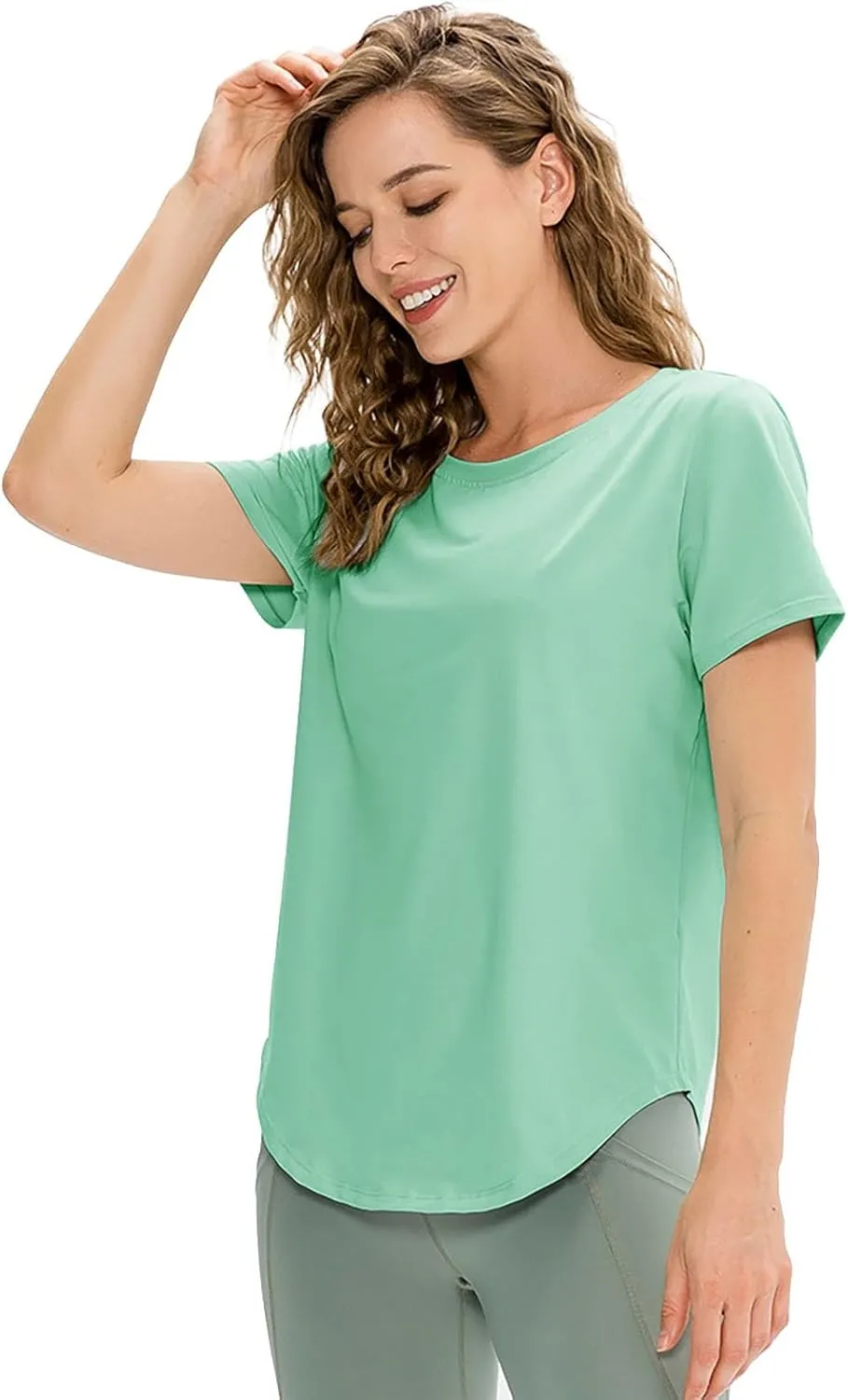 Women's Short Sleeve Workout Shirts Breathable UPF 50  Yoga Curved Hem T-Shirts Quick Dry Gym Running Athletic Tops