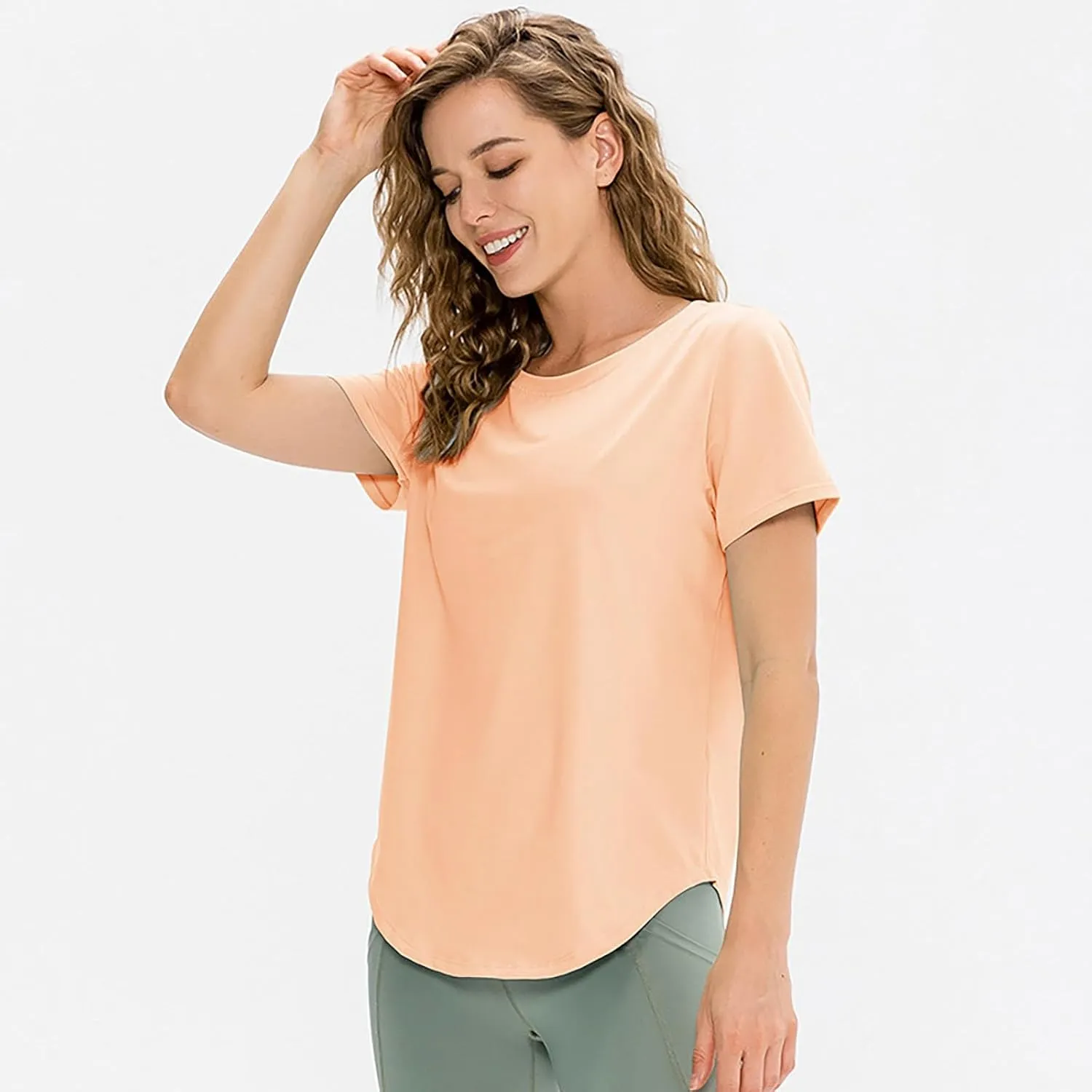 Women's Short Sleeve Workout Shirts Breathable UPF 50  Yoga Curved Hem T-Shirts Quick Dry Gym Running Athletic Tops