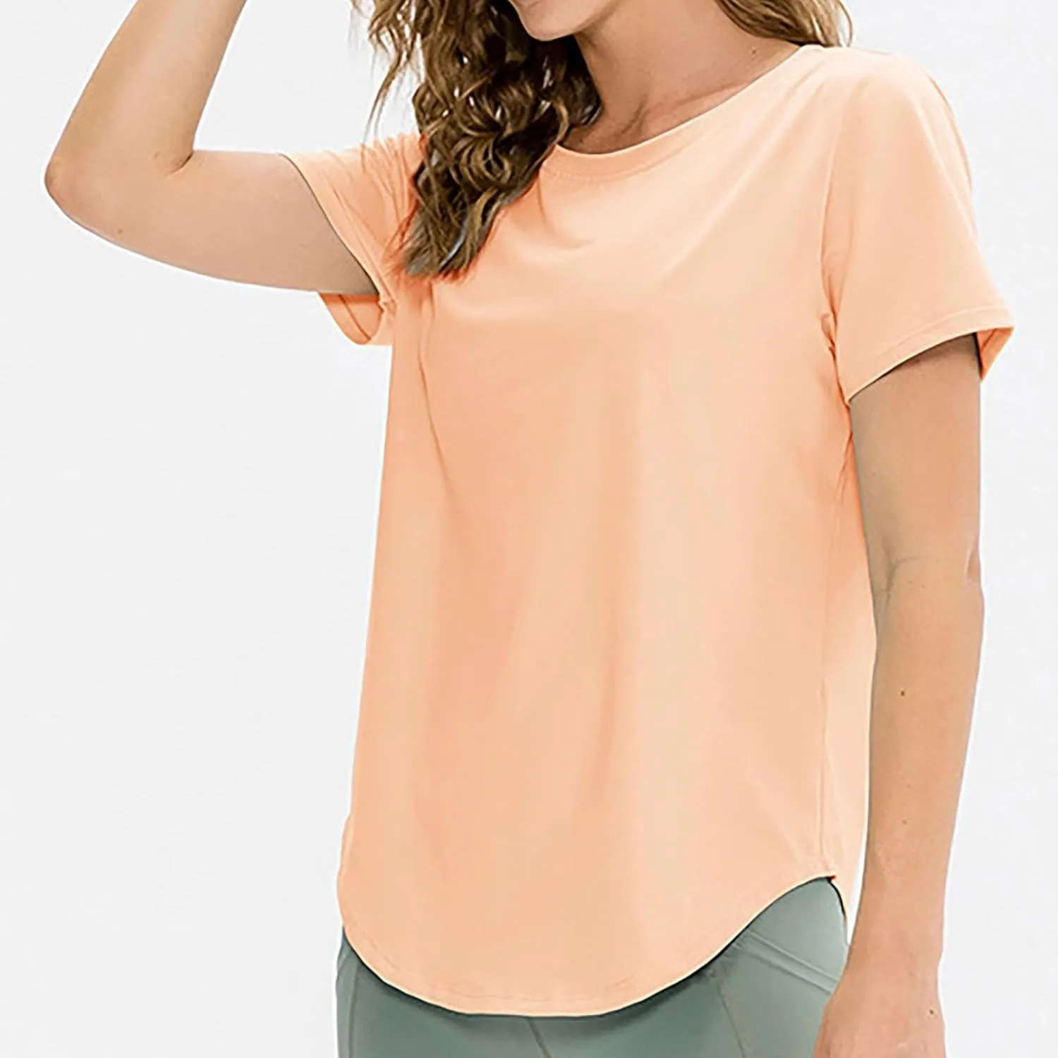Women's Short Sleeve Workout Shirts Breathable UPF 50  Yoga Curved Hem T-Shirts Quick Dry Gym Running Athletic Tops