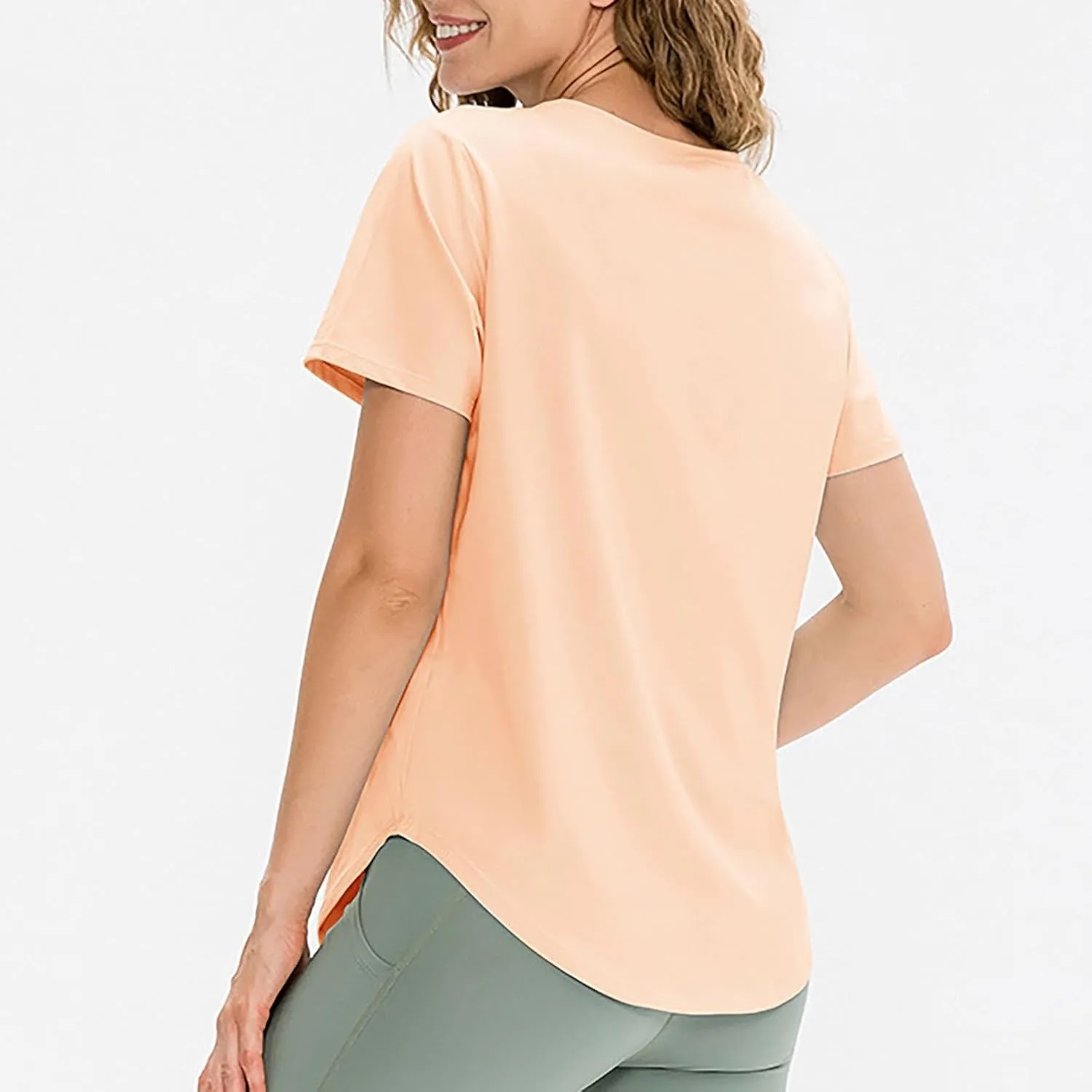 Women's Short Sleeve Workout Shirts Breathable UPF 50  Yoga Curved Hem T-Shirts Quick Dry Gym Running Athletic Tops