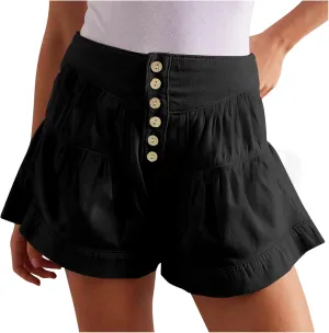 Women's Shorts Summer Baggy High Waisted Flowy Wide Leg Buttons Pleated Casual Denim Shorts 2025 Fashion Pleated Skorts