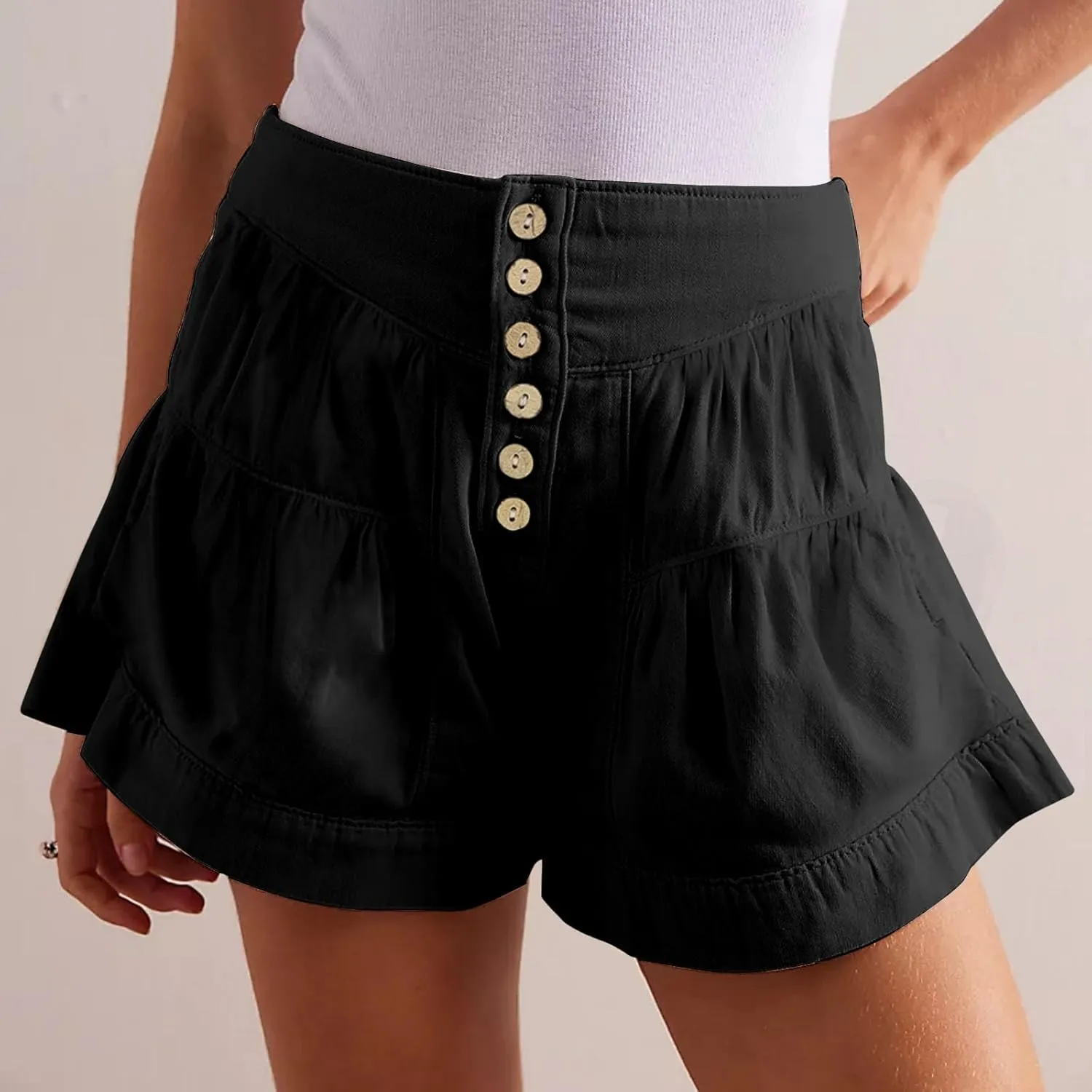 Women's Shorts Summer Baggy High Waisted Flowy Wide Leg Buttons Pleated Casual Denim Shorts 2025 Fashion Pleated Skorts