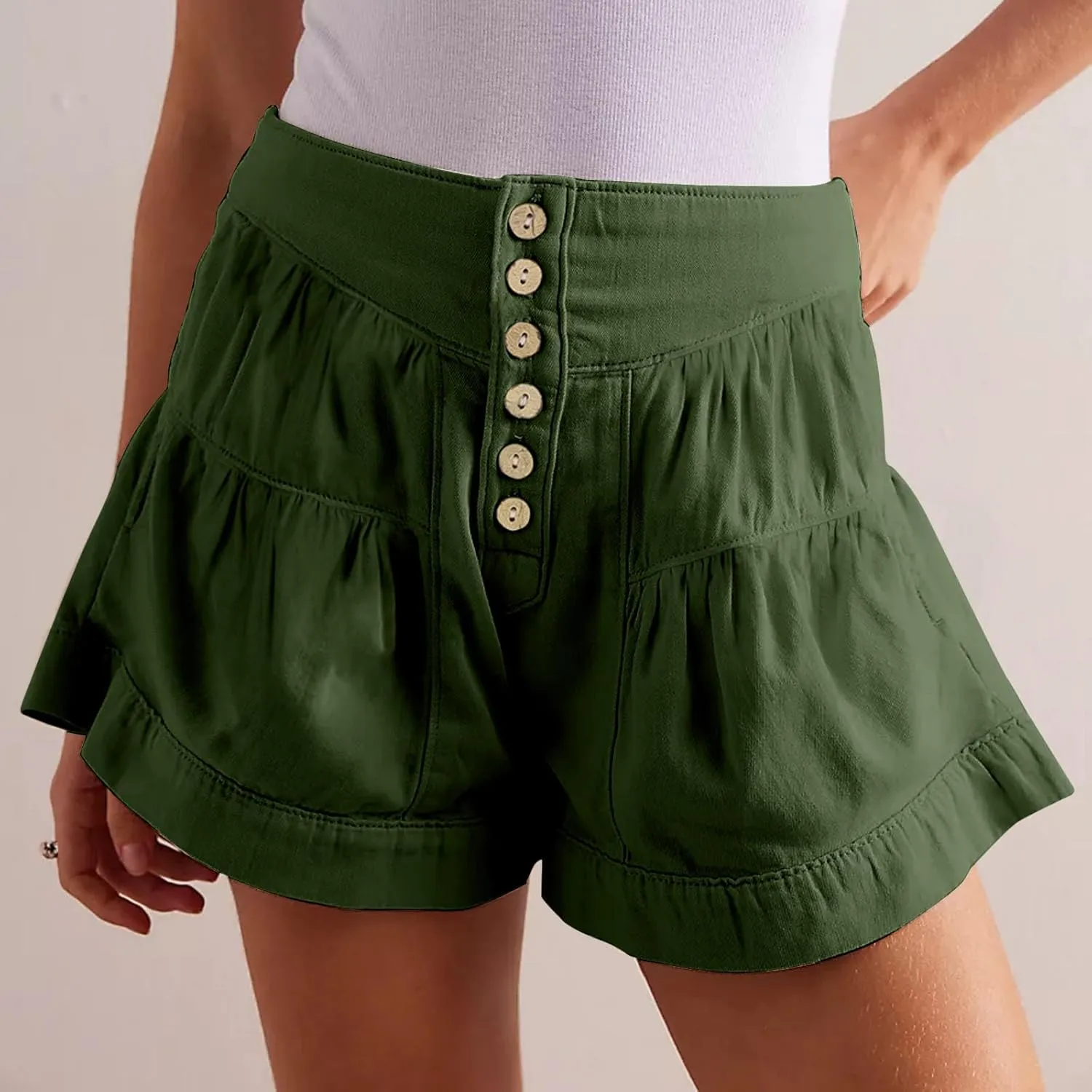 Women's Shorts Summer Baggy High Waisted Flowy Wide Leg Buttons Pleated Casual Denim Shorts 2025 Fashion Pleated Skorts
