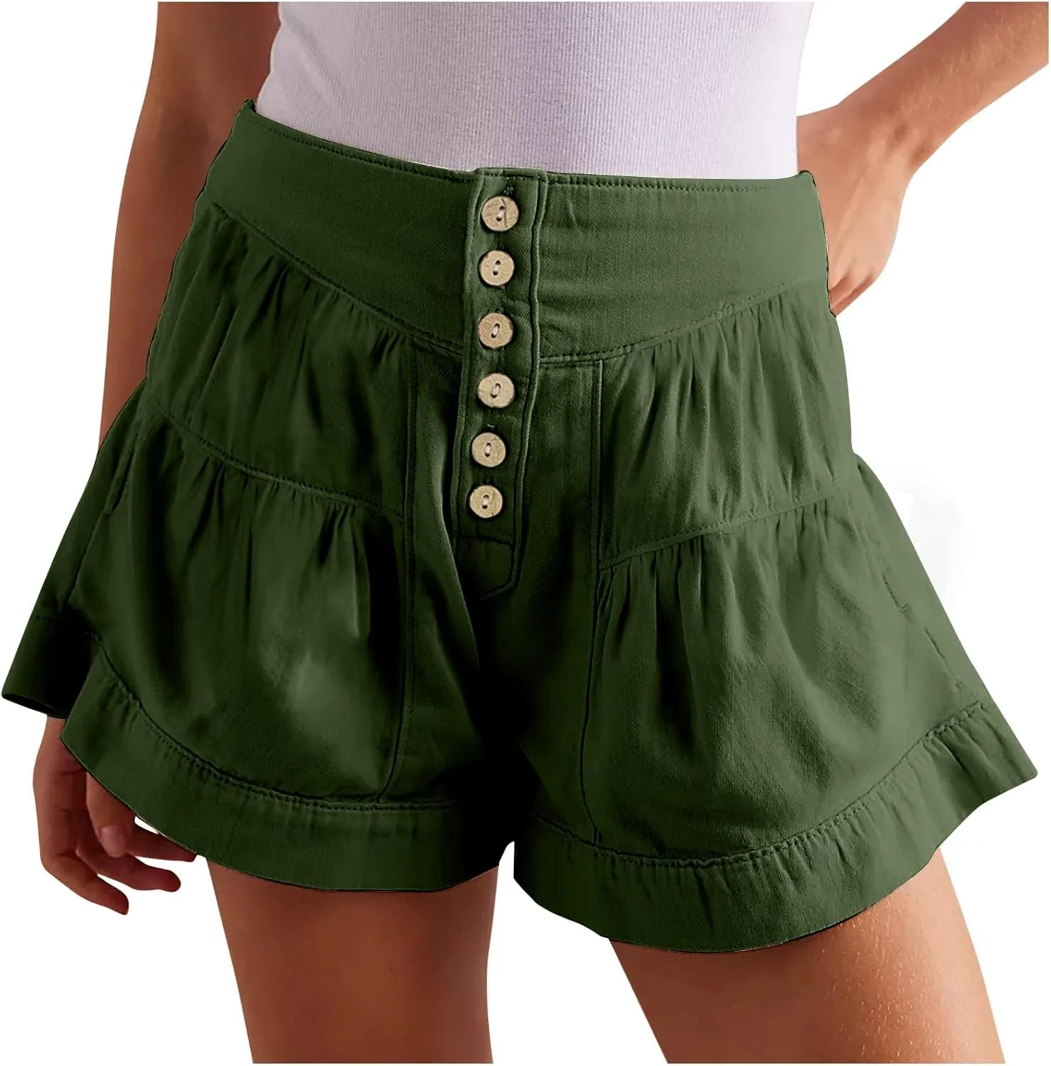 Women's Shorts Summer Baggy High Waisted Flowy Wide Leg Buttons Pleated Casual Denim Shorts 2025 Fashion Pleated Skorts