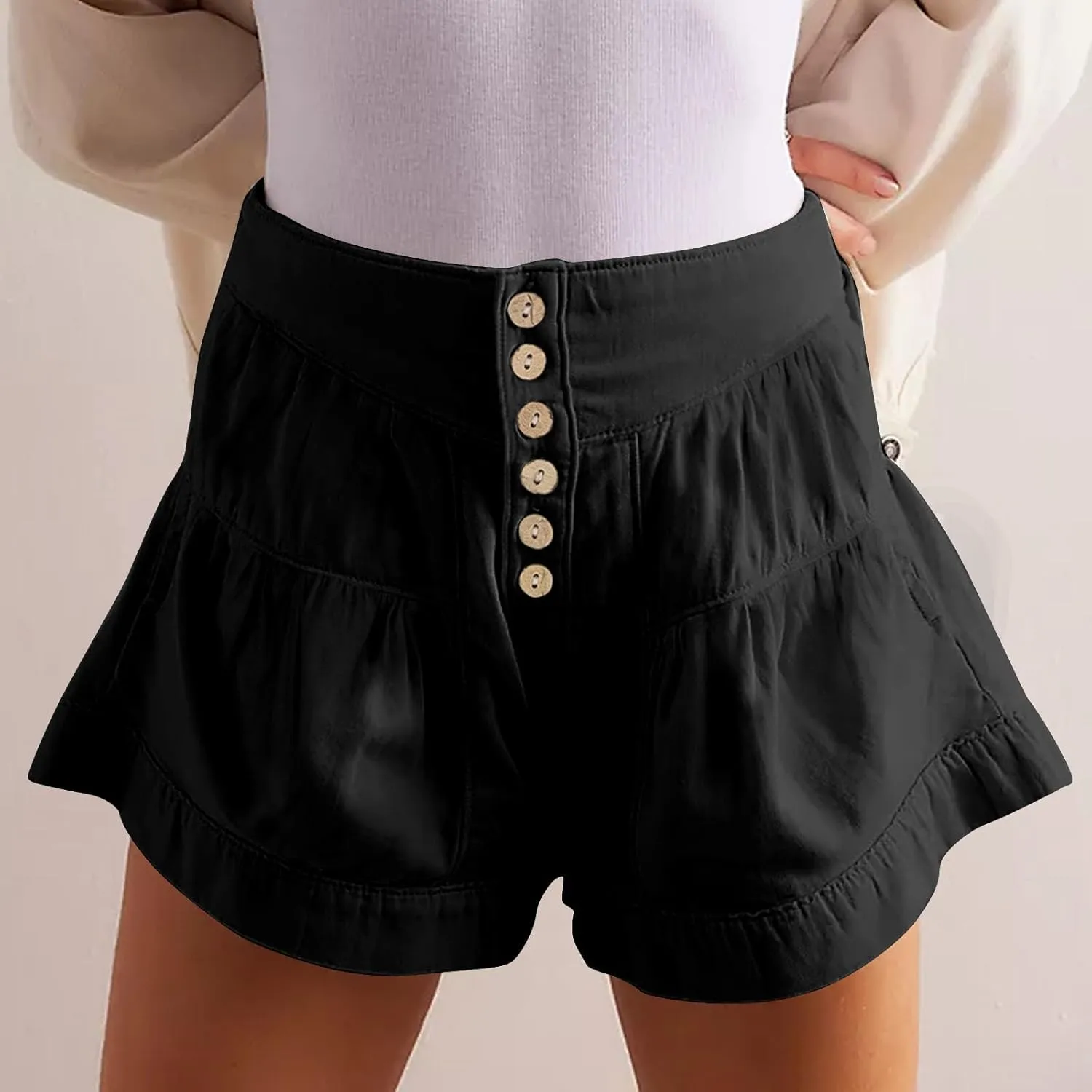 Women's Shorts Summer Baggy High Waisted Flowy Wide Leg Buttons Pleated Casual Denim Shorts 2025 Fashion Pleated Skorts