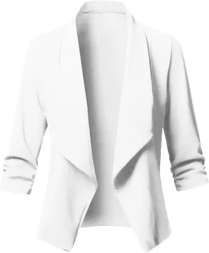 Womens Solid Color Cropped Blazers Long Sleeve Lapel Open Front Tailored Jacket Fall Fashion Business Casual Cardigan