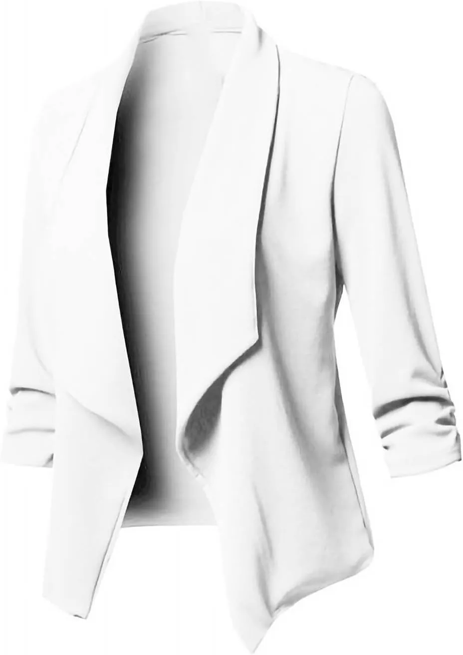 Womens Solid Color Cropped Blazers Long Sleeve Lapel Open Front Tailored Jacket Fall Fashion Business Casual Cardigan