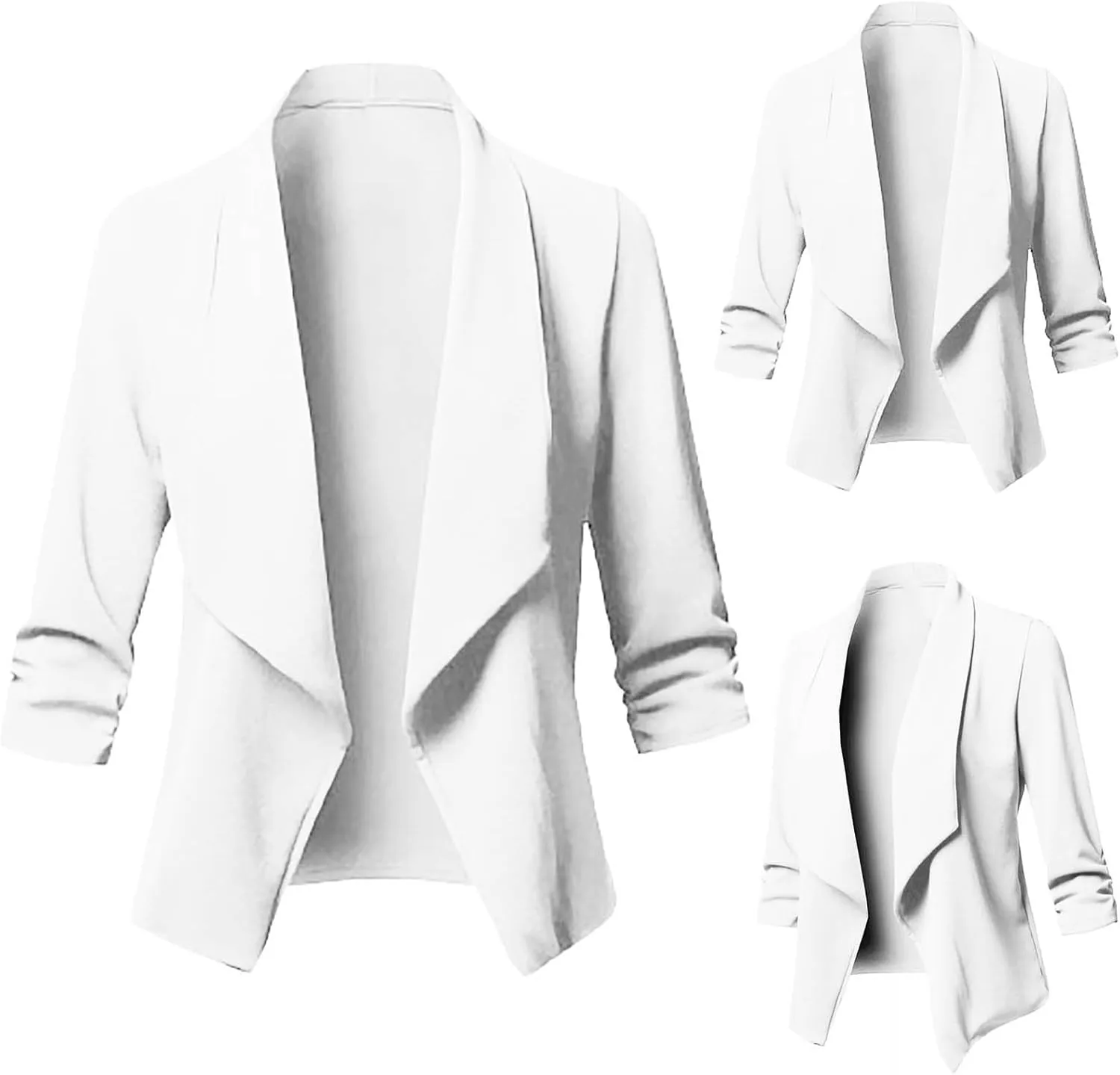 Womens Solid Color Cropped Blazers Long Sleeve Lapel Open Front Tailored Jacket Fall Fashion Business Casual Cardigan