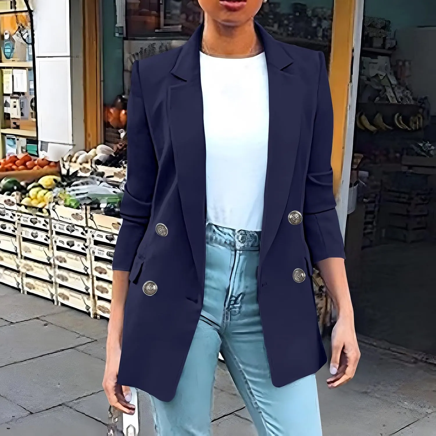 Womens Solid Long Sleeve Lapel Blazers Open Front Business Casual Tailored Jackets with Pockets Office Work Suit Coat