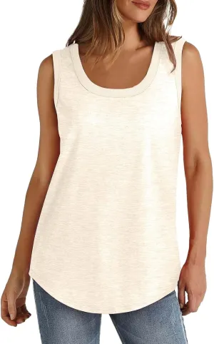 Womens Tank Tops Summer Loose Sleeveless Tops Scoop Neck Curved Hem Casual Flowy Shirt 2025 Outfits Clothes