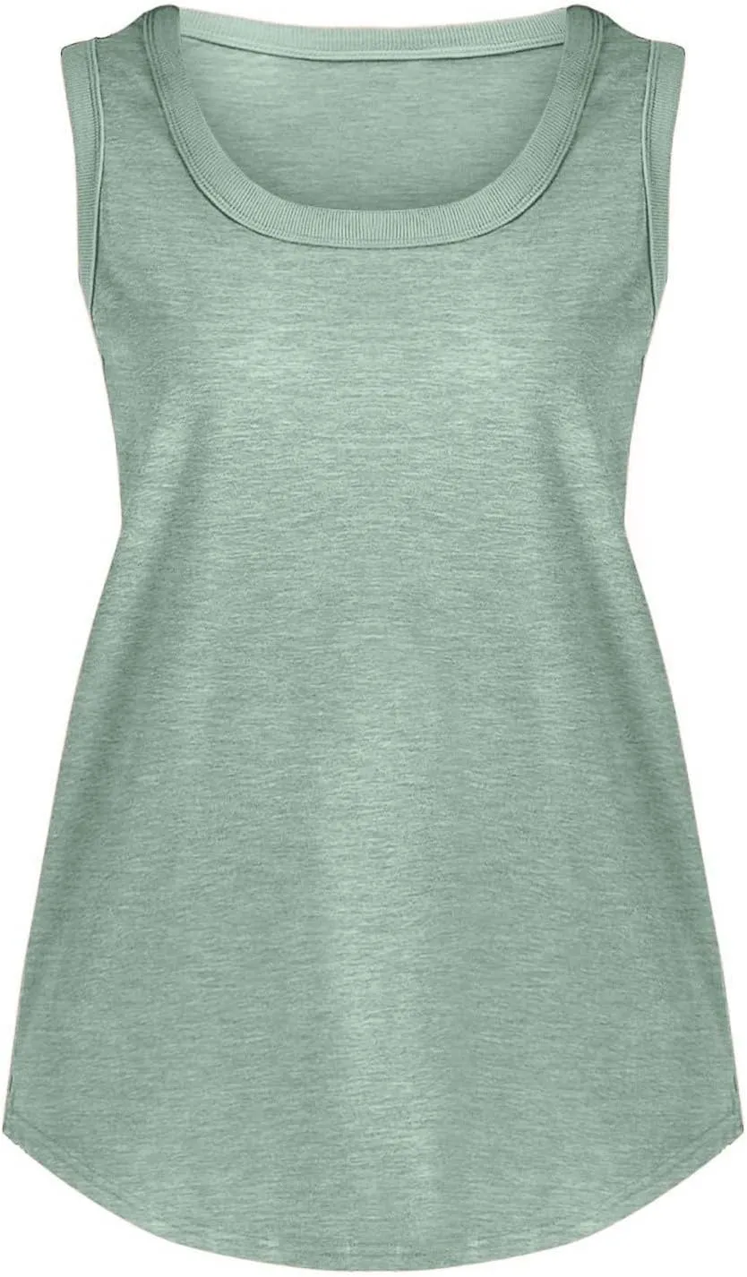 Womens Tank Tops Summer Loose Sleeveless Tops Scoop Neck Curved Hem Casual Flowy Shirt 2025 Outfits Clothes