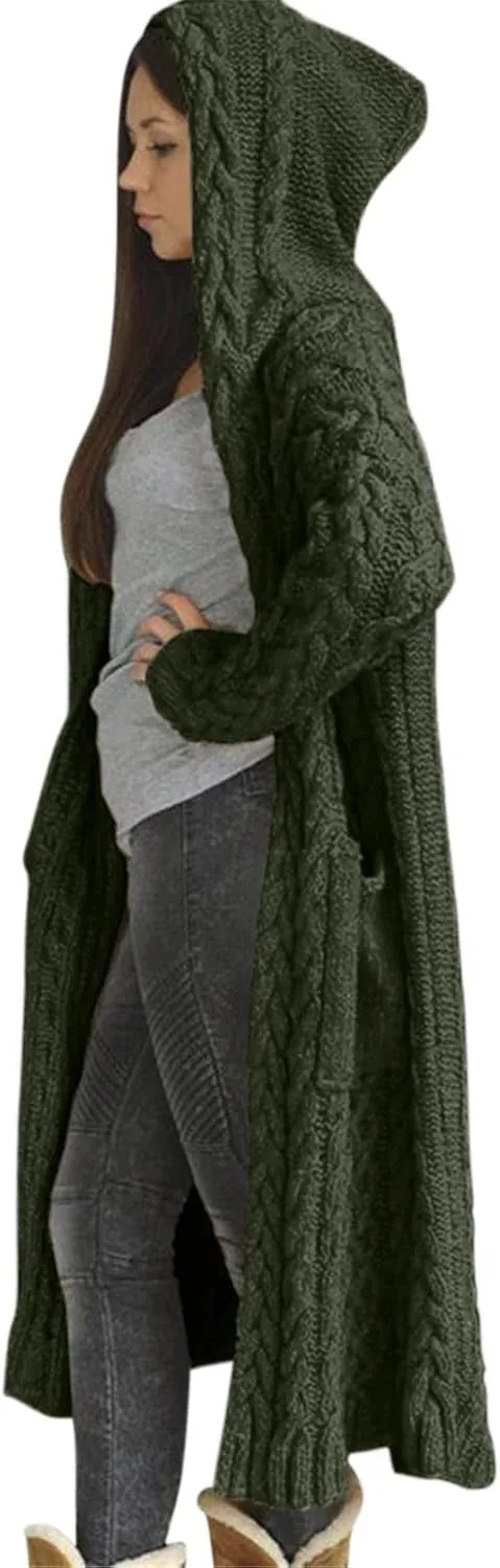 Women's Trench Coat Large Women Pocket Sweater Breasted Cardigan Hood Sleeves Women's Coat Woman Coat Wool Coats for