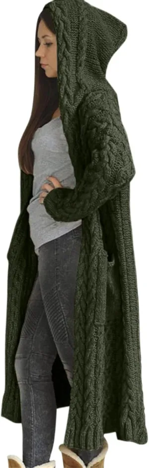 Women's Trench Coat Large Women Pocket Sweater Breasted Cardigan Hood Sleeves Women's Coat Woman Coat Wool Coats for