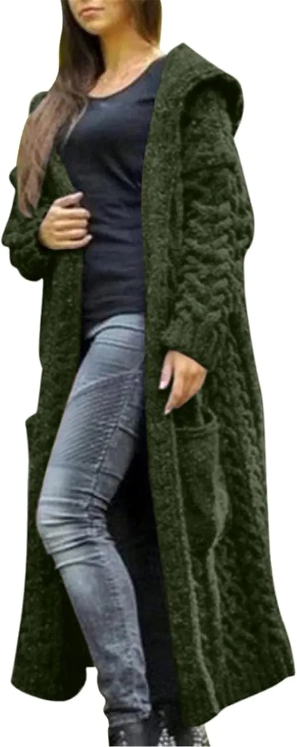 Women's Trench Coat Large Women Pocket Sweater Breasted Cardigan Hood Sleeves Women's Coat Woman Coat Wool Coats for