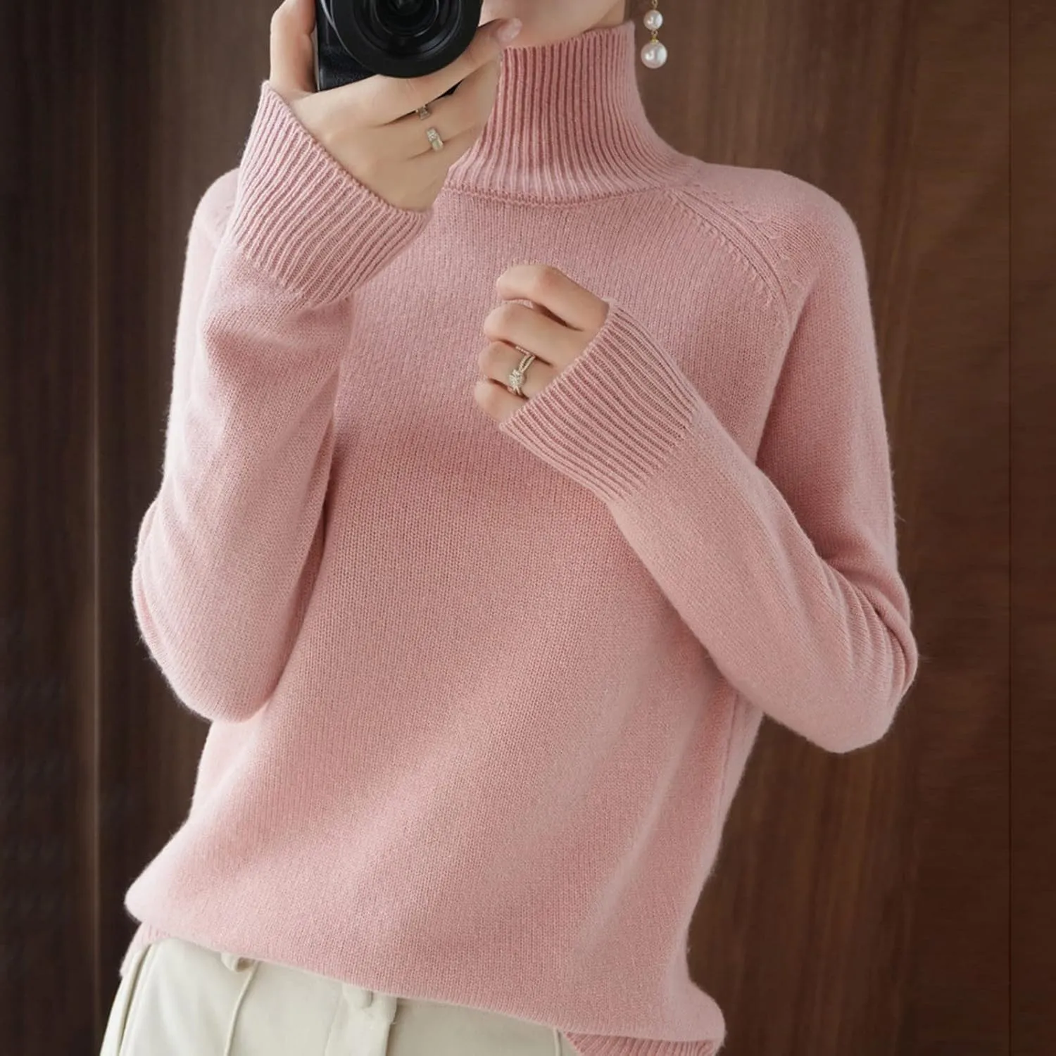 Womens Turtleneck Ribbed Knit Sweater Fall Warm Lightweight Trendy Jumpers Long Sleeve Loose Fit Casual Pullover Tops