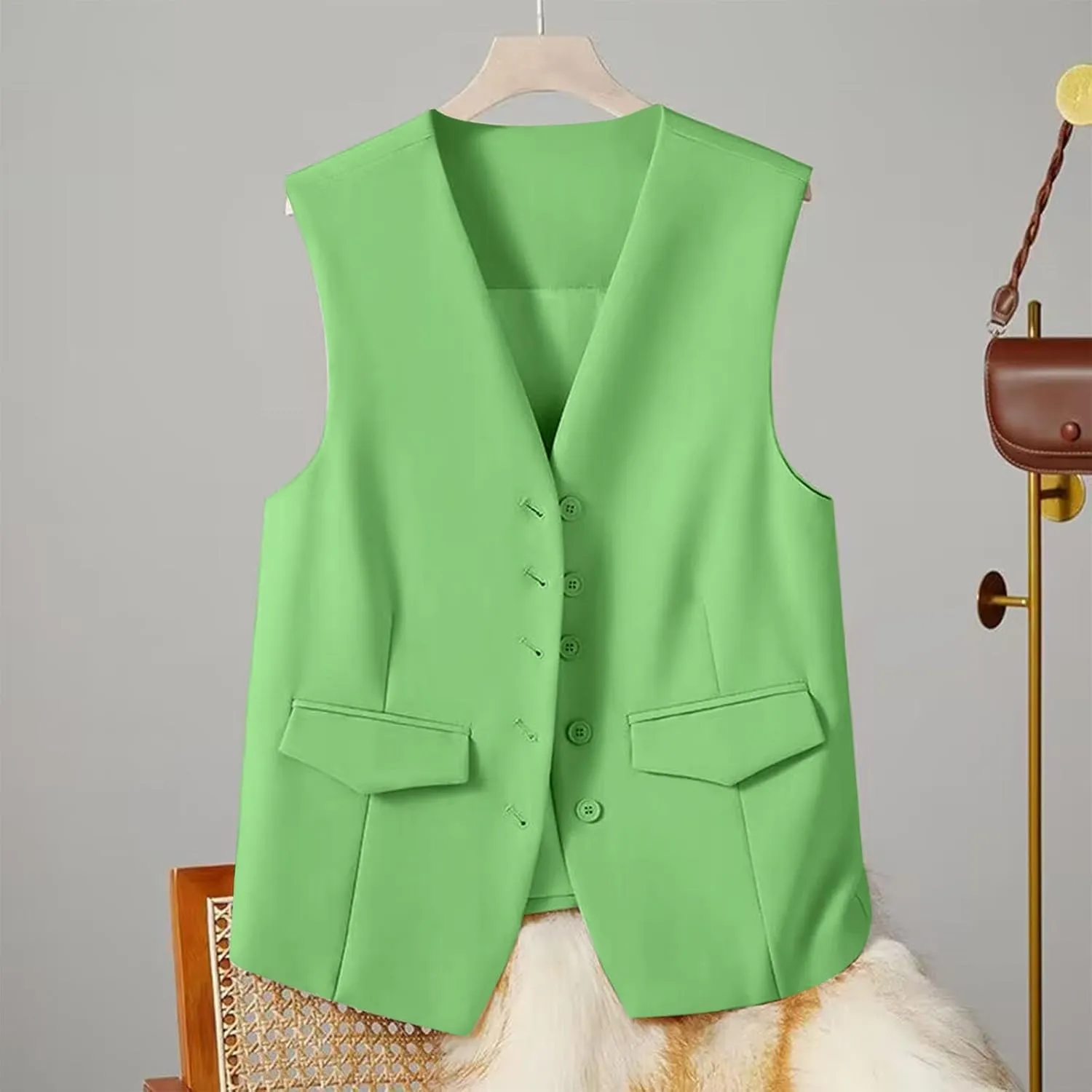 Womens Vest Blazers Solid Buttons Sleeveless Waistcoat Tops Blazer Suit Coat Petite Blazer Dressy Casual
