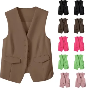 Womens Vest Blazers Solid Buttons Sleeveless Waistcoat Tops Blazer Suit Coat Petite Blazer Dressy Casual