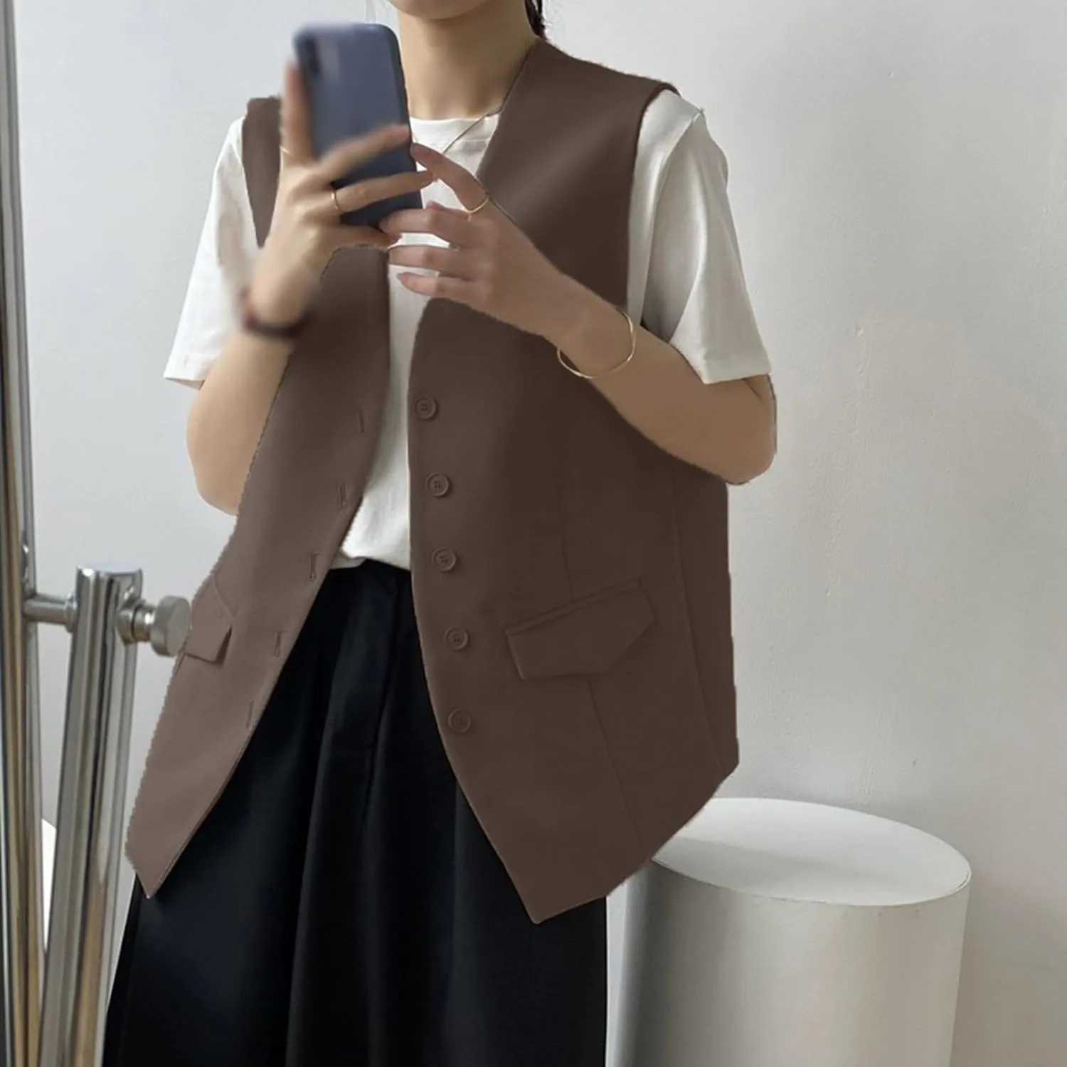 Womens Vest Blazers Solid Buttons Sleeveless Waistcoat Tops Blazer Suit Coat Petite Blazer Dressy Casual