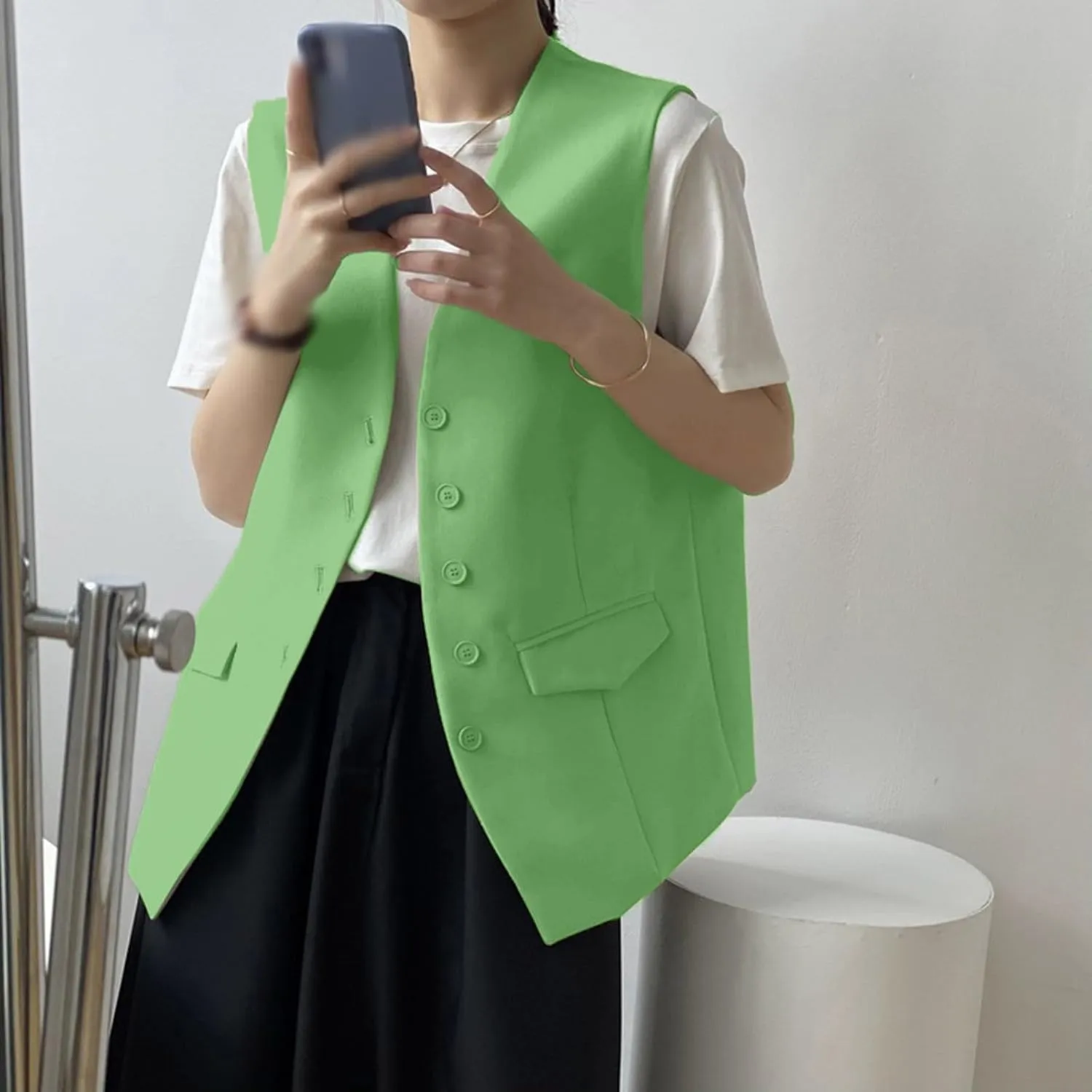 Womens Vest Blazers Solid Buttons Sleeveless Waistcoat Tops Blazer Suit Coat Petite Blazer Dressy Casual