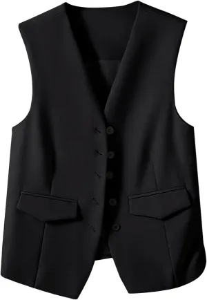 Womens Vest Blazers Solid Buttons Sleeveless Waistcoat Tops Blazer Suit Coat Petite Blazer Dressy Casual