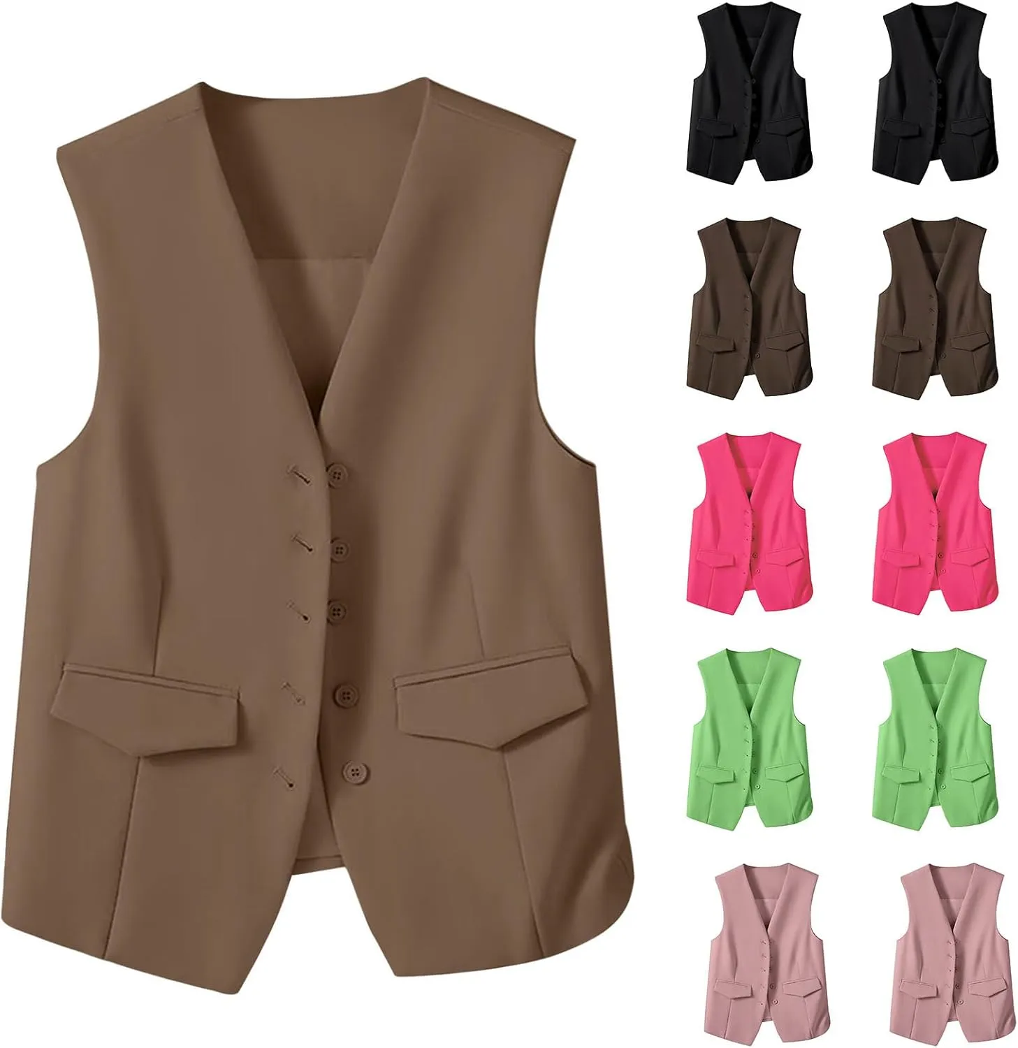 Womens Vest Blazers Solid Buttons Sleeveless Waistcoat Tops Blazer Suit Coat Petite Blazer Dressy Casual