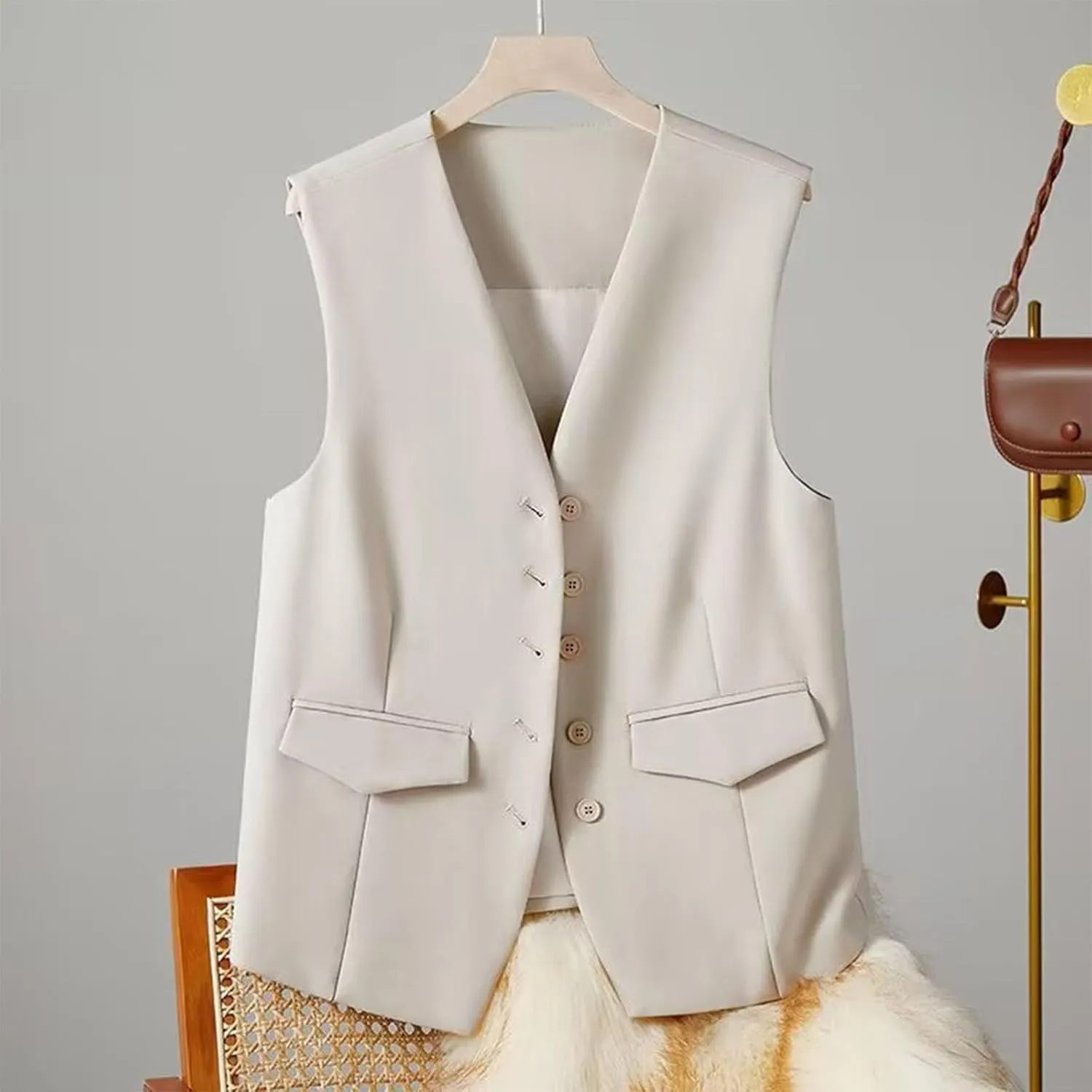 Womens Vest Blazers Solid Buttons Sleeveless Waistcoat Tops Blazer Suit Coat Petite Blazer Dressy Casual