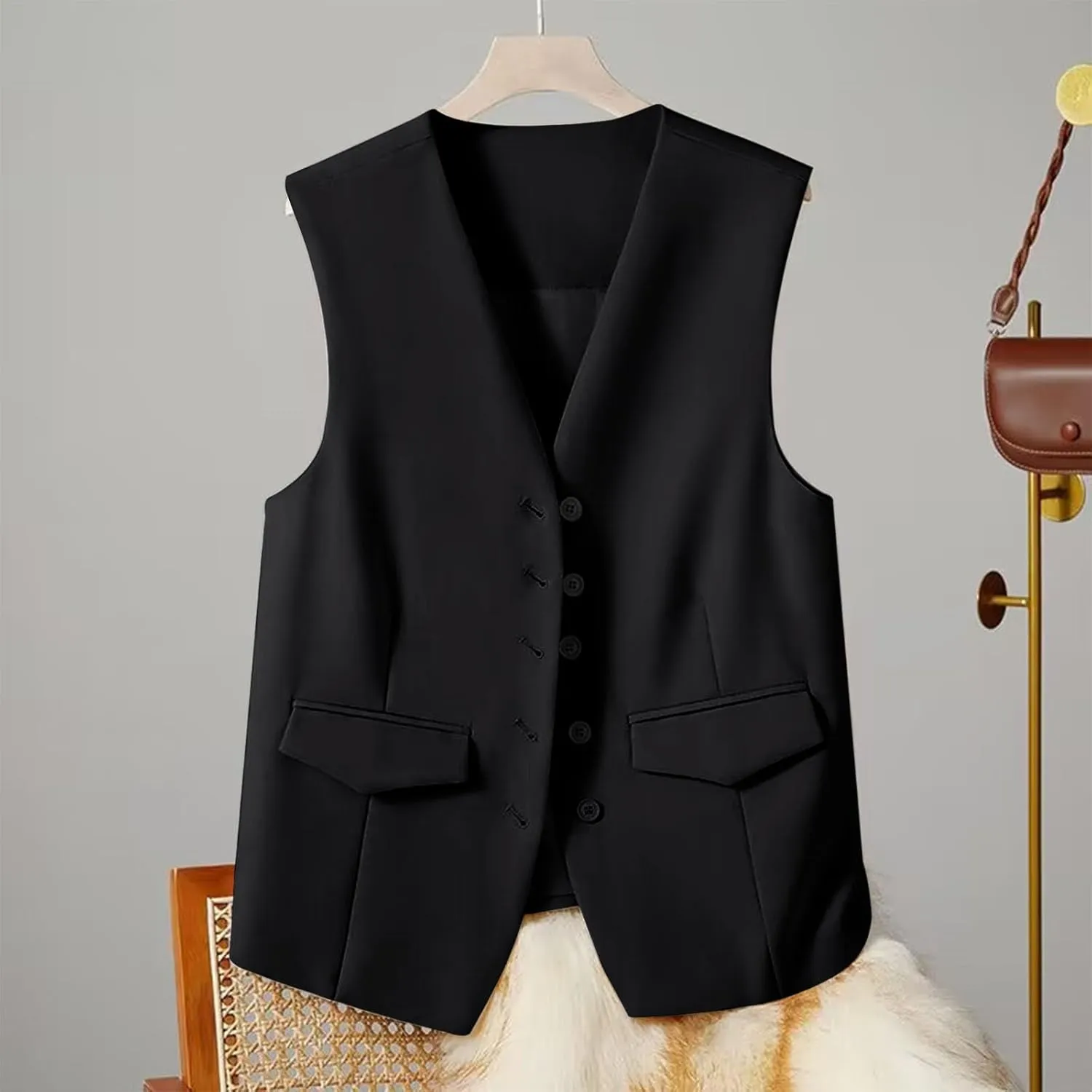 Womens Vest Blazers Solid Buttons Sleeveless Waistcoat Tops Blazer Suit Coat Petite Blazer Dressy Casual