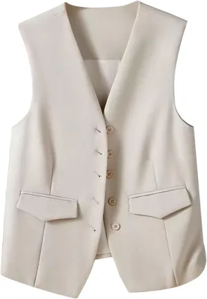 Womens Vest Blazers Solid Buttons Sleeveless Waistcoat Tops Blazer Suit Coat Petite Blazer Dressy Casual