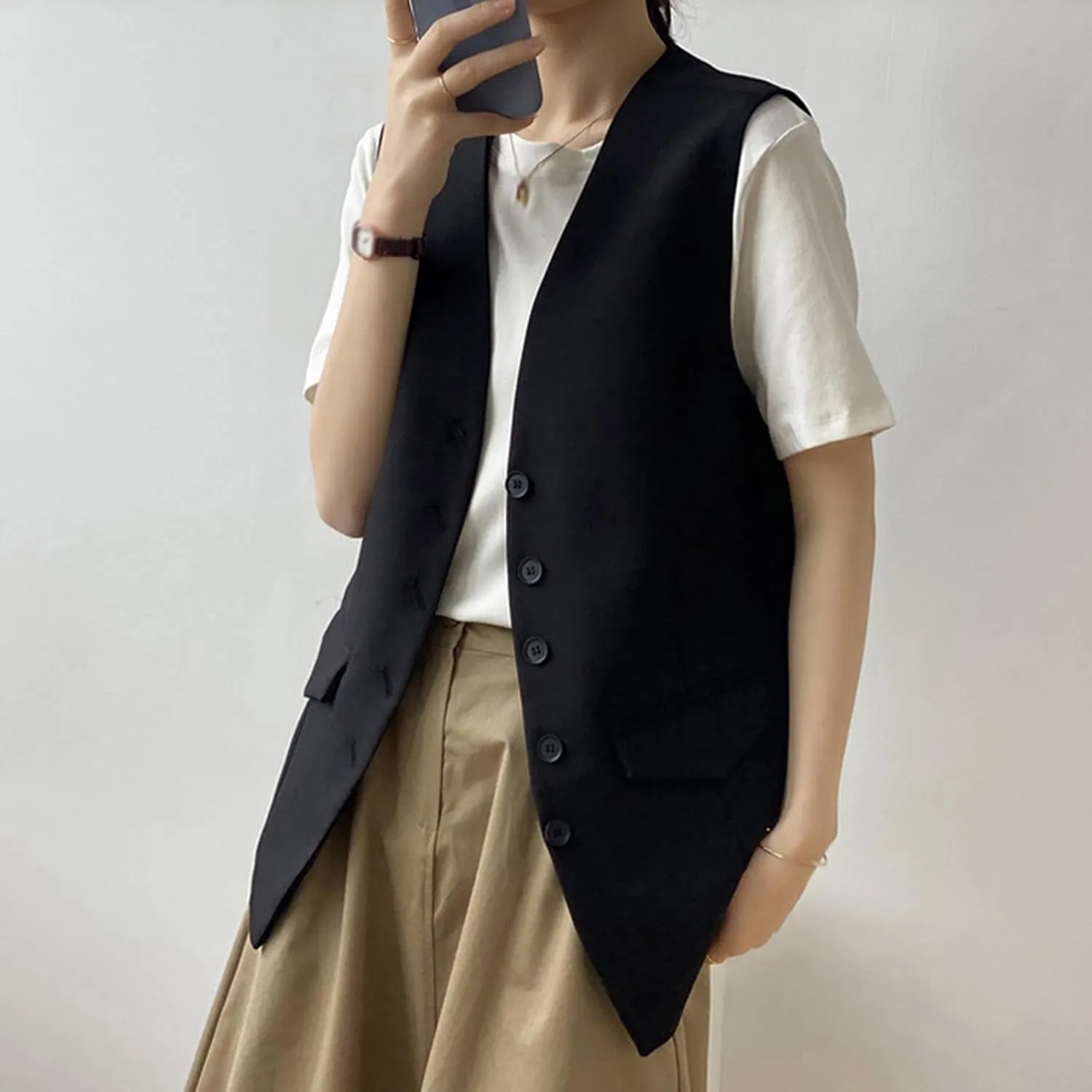 Womens Vest Blazers Solid Buttons Sleeveless Waistcoat Tops Blazer Suit Coat Petite Blazer Dressy Casual