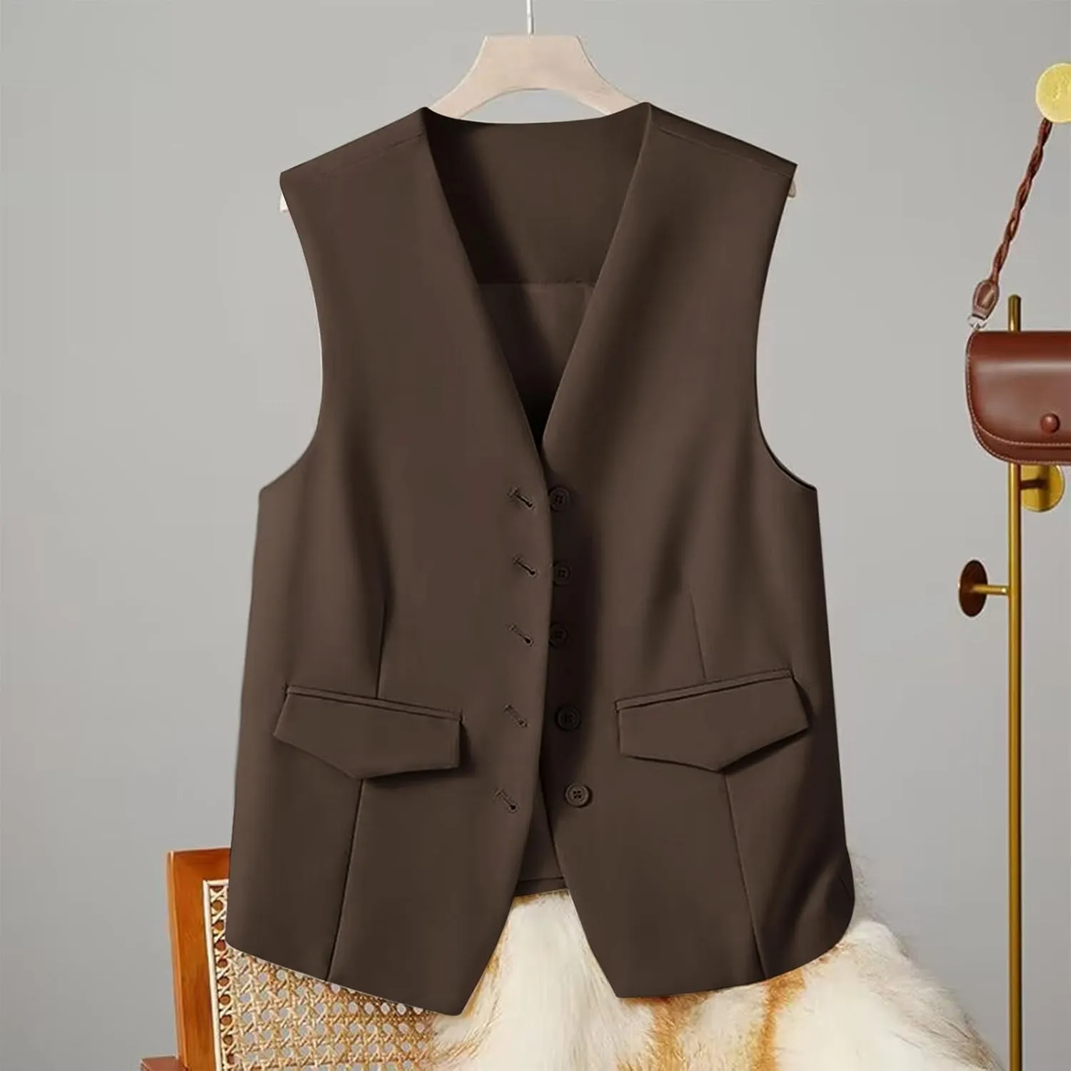 Womens Vest Blazers Solid Buttons Sleeveless Waistcoat Tops Blazer Suit Coat Petite Blazer Dressy Casual