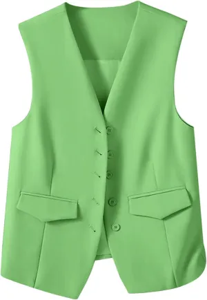 Womens Vest Blazers Solid Buttons Sleeveless Waistcoat Tops Blazer Suit Coat Petite Blazer Dressy Casual