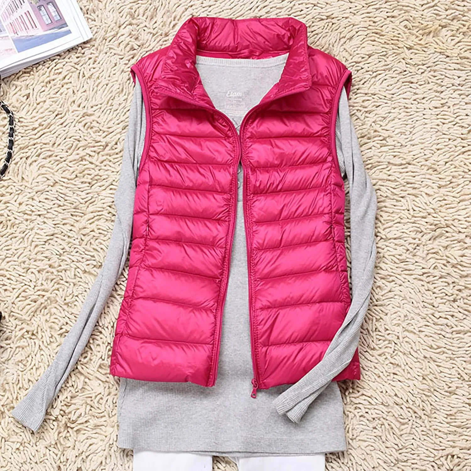 Womens Vests Outerwear Lightweight Casual Sleeveless Collar Quilted Down Jackets Fashion Classic-Fit Zip Padded Puffer Vest