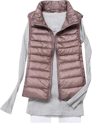 Womens Vests Outerwear Lightweight Casual Sleeveless Collar Quilted Down Jackets Fashion Classic-Fit Zip Padded Puffer Vest