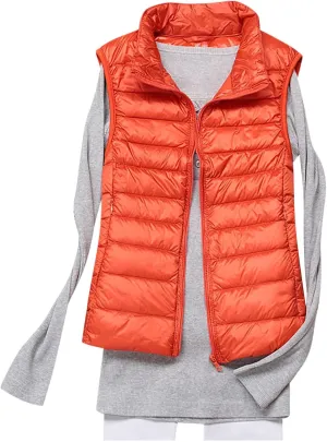 Womens Vests Outerwear Lightweight Casual Sleeveless Collar Quilted Down Jackets Fashion Classic-Fit Zip Padded Puffer Vest