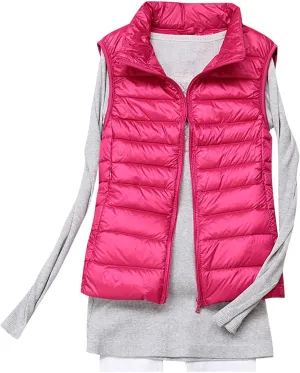 Womens Vests Outerwear Lightweight Casual Sleeveless Collar Quilted Down Jackets Fashion Classic-Fit Zip Padded Puffer Vest