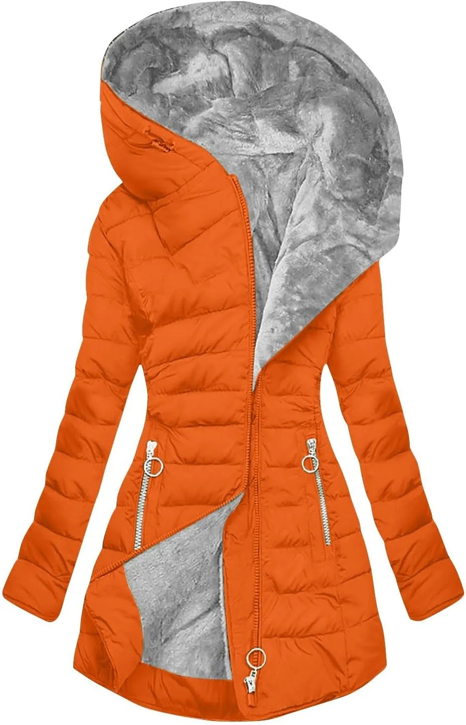 Women's Warm Winter Coat Thickened Fleece Sherpa Lined Parka Jacket Mid Length Zipper Puffer Down with Fur Hood
