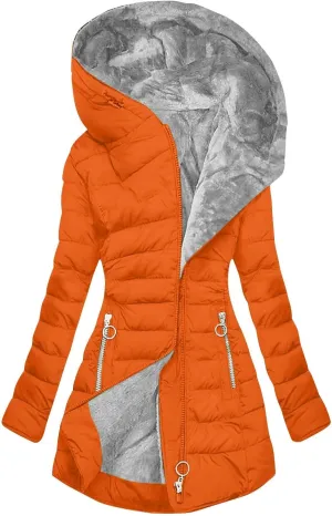 Women's Warm Winter Coat Thickened Fleece Sherpa Lined Parka Jacket Mid Length Zipper Puffer Down with Fur Hood