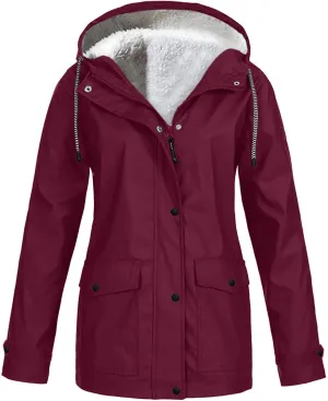Womens Windbreaker Jackets Fleece Lined Trench Coats Fashion Waterproof Lightweight Outdoor Hooded Climbing Raincoats
