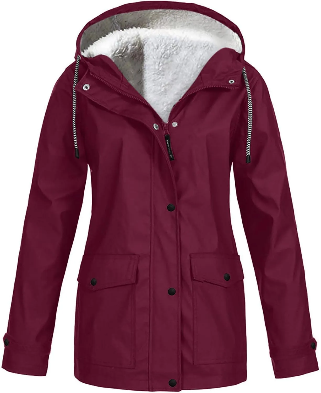 Womens Windbreaker Jackets Fleece Lined Trench Coats Fashion Waterproof Lightweight Outdoor Hooded Climbing Raincoats