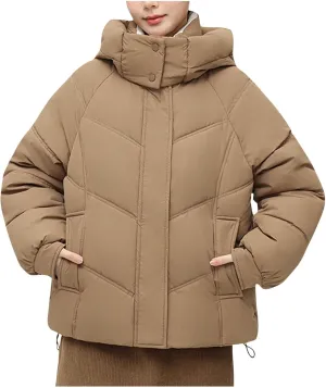 Womens Winter Coats Long Sleeve Puffer Jackets Stand Collar Down Coats Thicken Baggy Short Warm Coats with Pockets