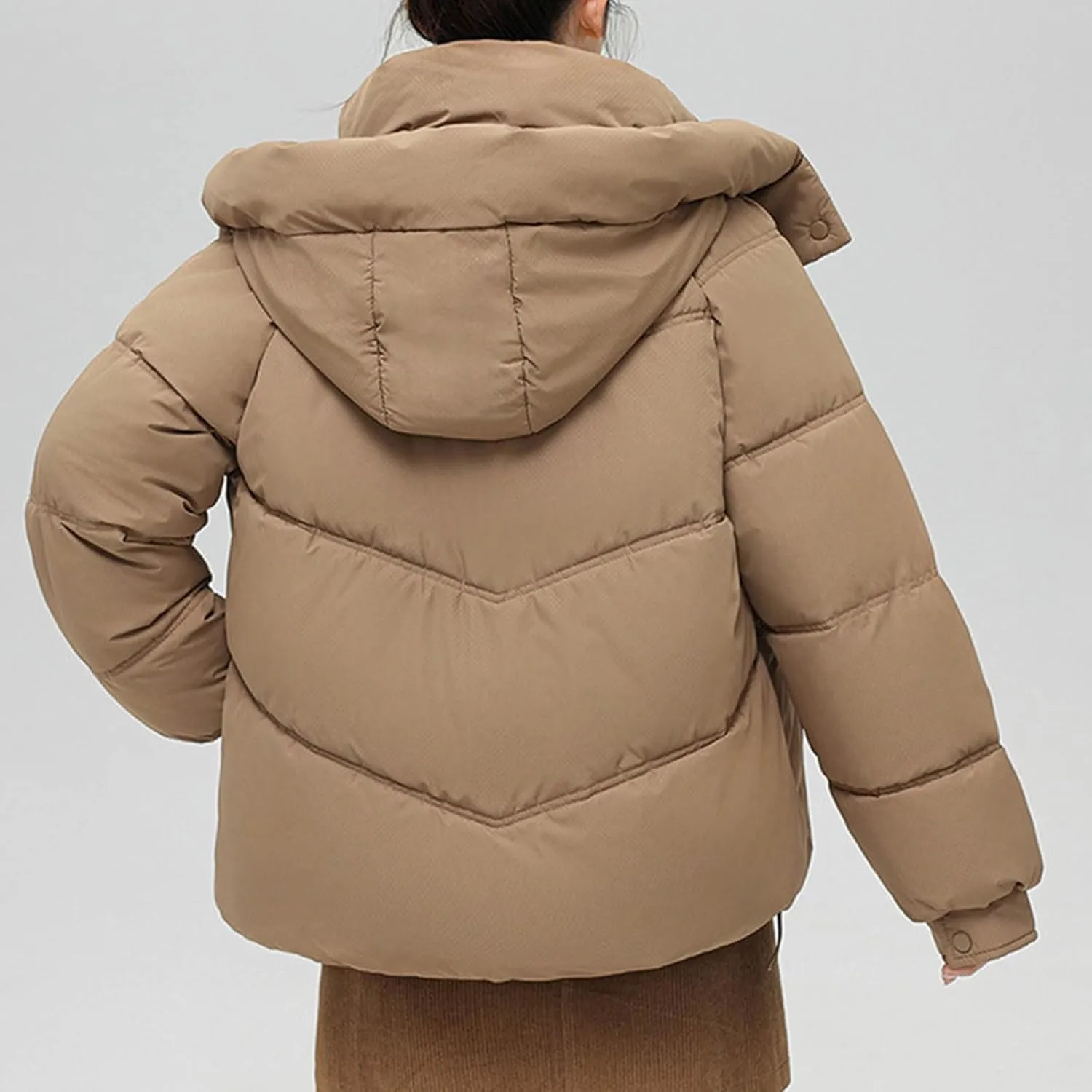 Womens Winter Coats Long Sleeve Puffer Jackets Stand Collar Down Coats Thicken Baggy Short Warm Coats with Pockets