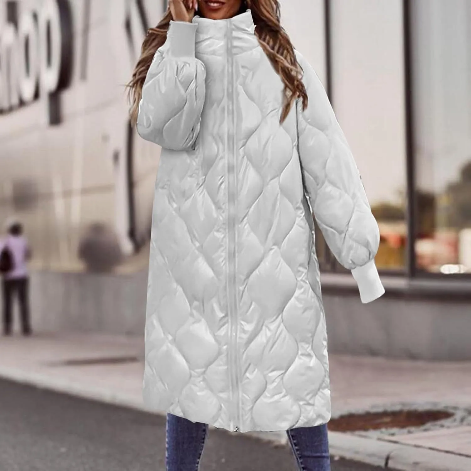 Women's Winter Glossy Down Jacket Ultralight Long Down Outerwear Puffer Jacket Hooded Coat Full-Zip Full Zipper Parka