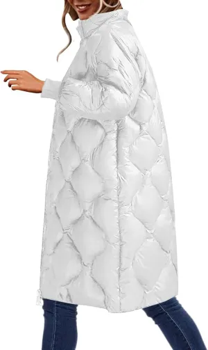 Women's Winter Glossy Down Jacket Ultralight Long Down Outerwear Puffer Jacket Hooded Coat Full-Zip Full Zipper Parka