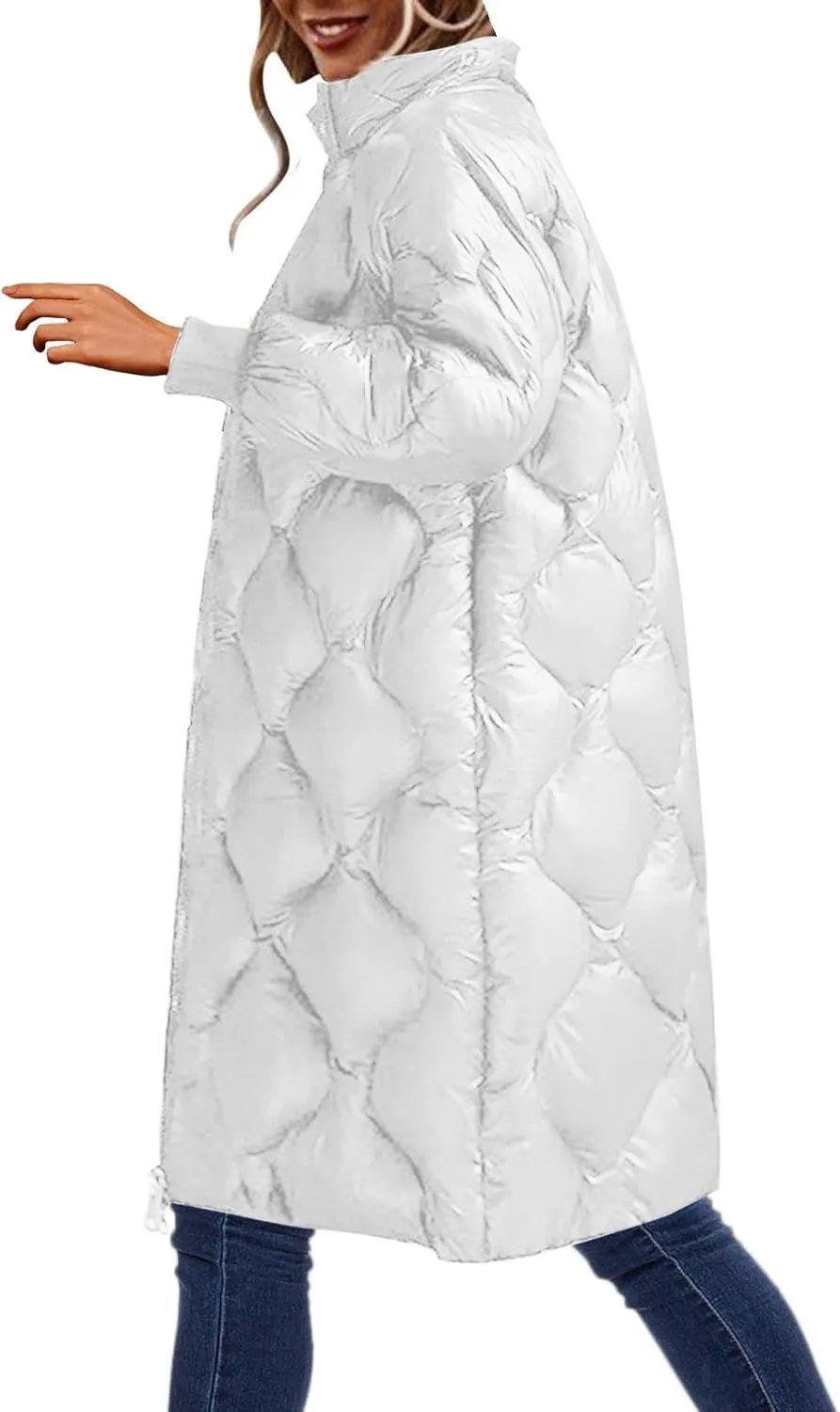 Women's Winter Glossy Down Jacket Ultralight Long Down Outerwear Puffer Jacket Hooded Coat Full-Zip Full Zipper Parka