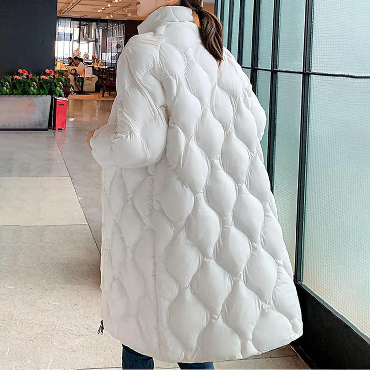 Women's Winter Glossy Down Jacket Ultralight Long Down Outerwear Puffer Jacket Hooded Coat Full-Zip Full Zipper Parka