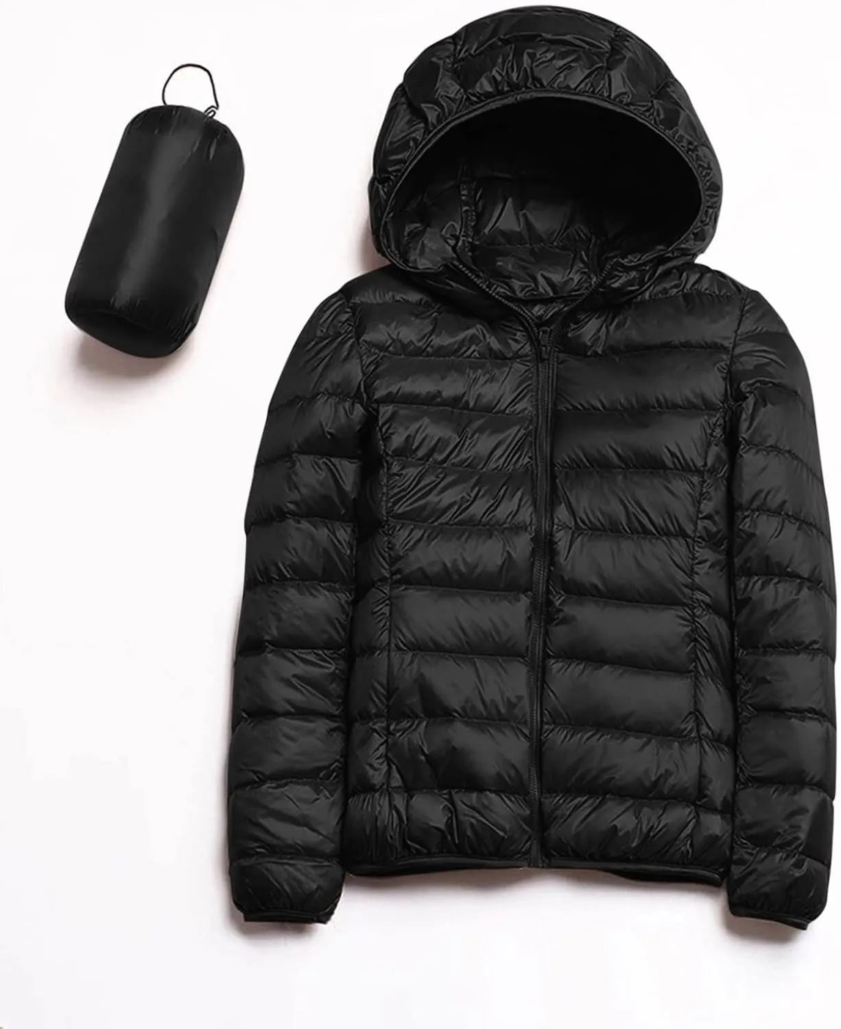 Womens Winter Quilted Jacket Slim Fit Short Down Jacket Cropped Warm Zip Puffer Coat Hooded Padded Puffer Coat